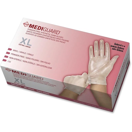 Medline MEDIGUARD, Disposable Gloves, 5.1 mil Palm, Vinyl, Powder-Free, XL, 130 PK, Clear MII6MSV514